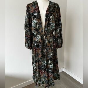 Evereve Floral Paisley Midi Tie Front Kimono Robe Dress